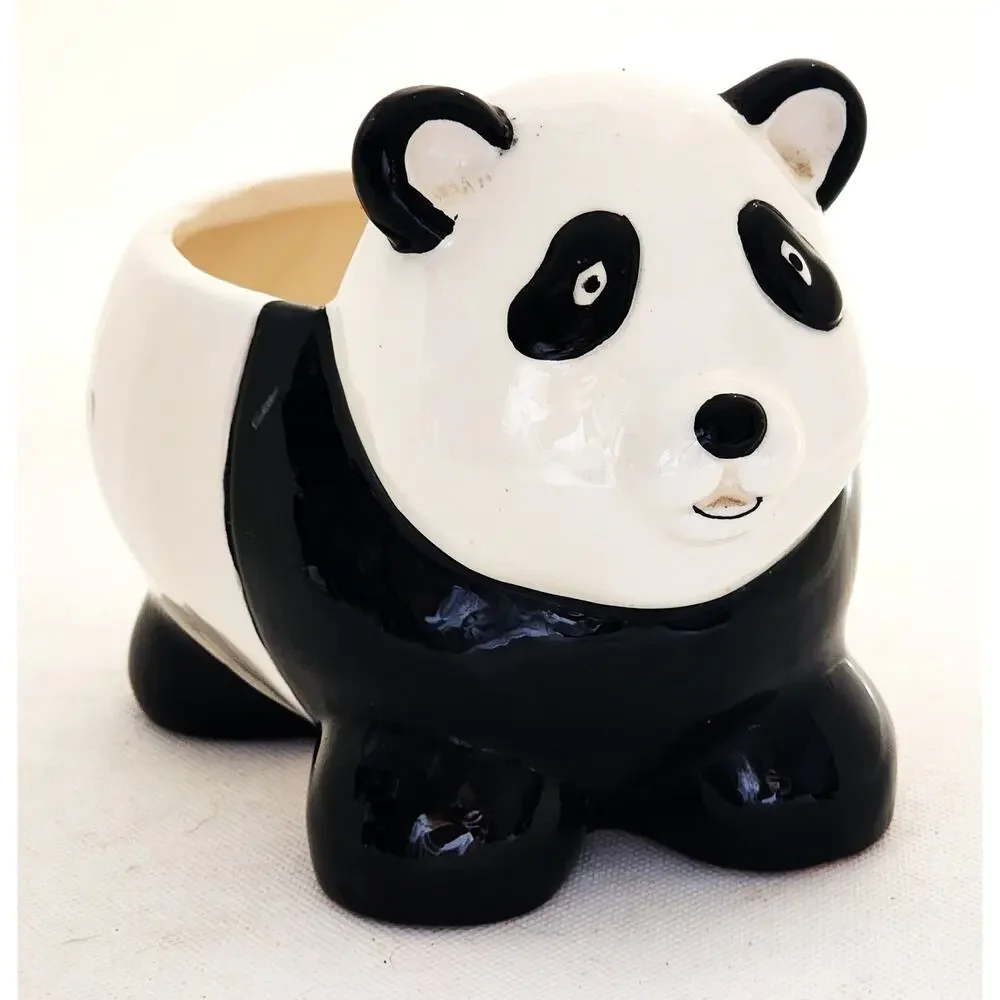 Vintage Cute Panda Ceramic Planter Pot Black White 8